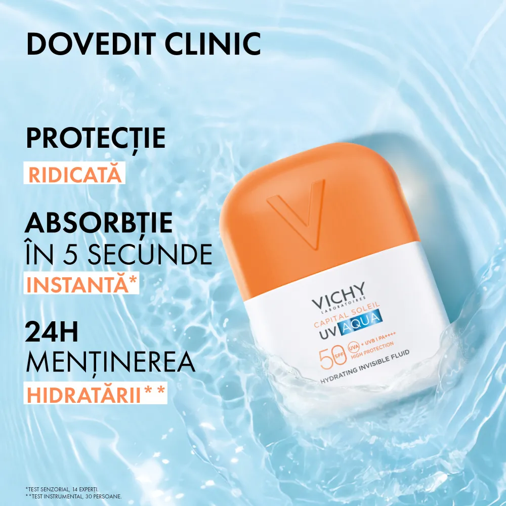 Fluid hidratant invizibil cu protectie solara SPF 50 Capital Soleil UV Aqua, 50 ml, Vichy