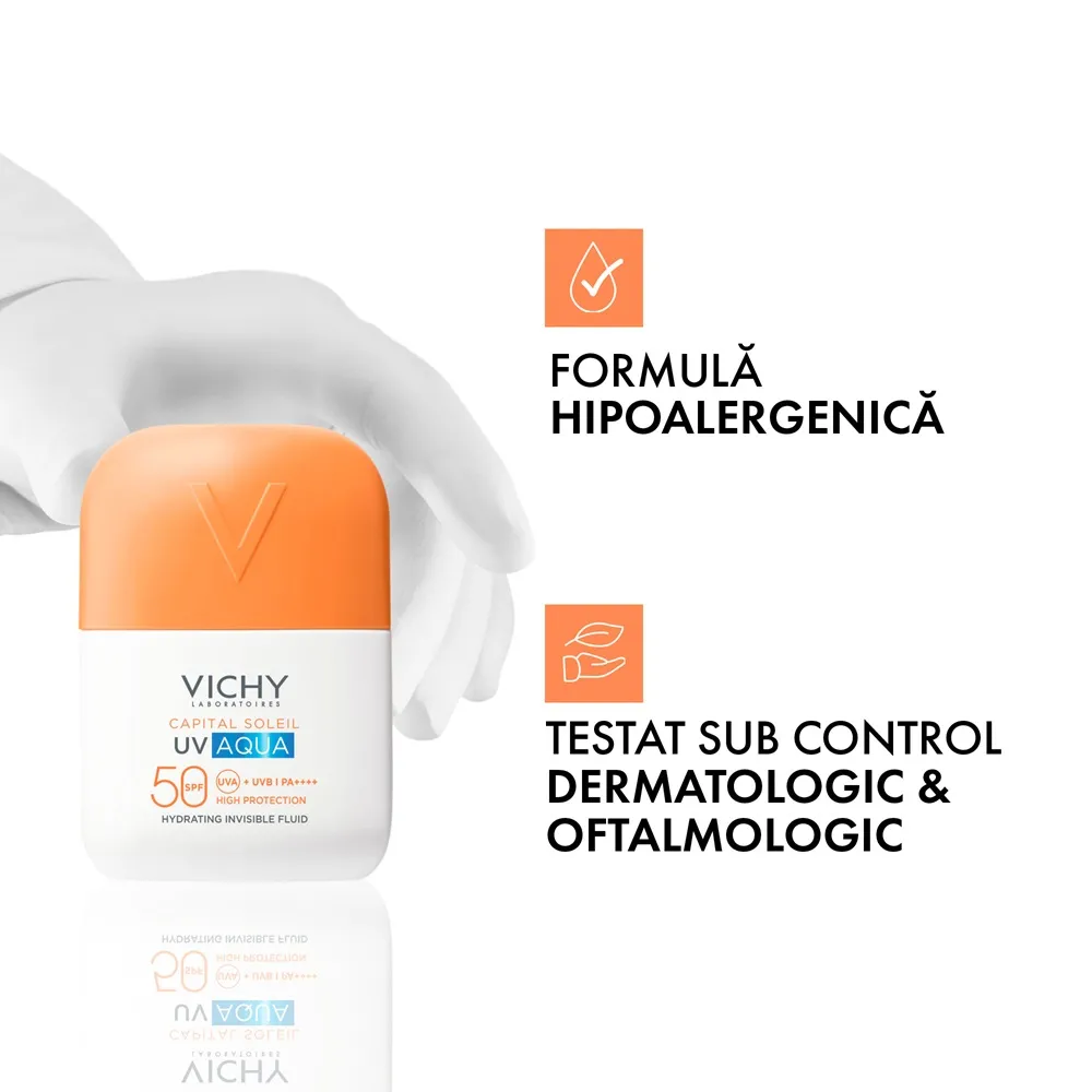 Fluid hidratant invizibil cu protectie solara SPF 50 Capital Soleil UV Aqua, 50 ml, Vichy