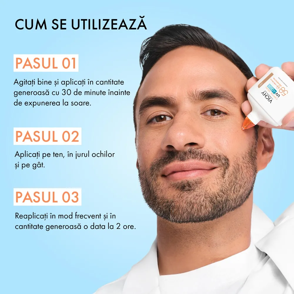 Fluid hidratant colorat cu protectie solara SPF 50 Nuanta Light Capital Soleil UV Aqua, 50 ml, Vichy