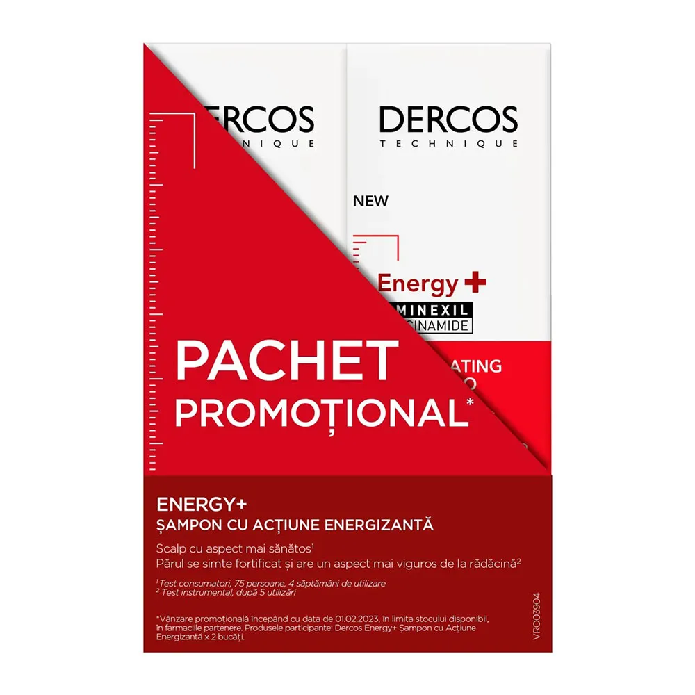 Aminexil Sampon Energy+ Dercos, 200ml (1+1 Pachet Promo), Vichy