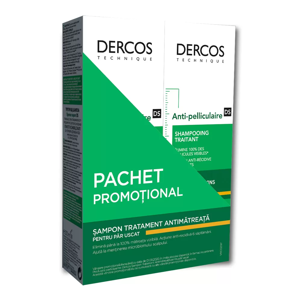 Pachet promotional Sampon anti-matreata pentru par uscat, 2 x 200ml, Dercos