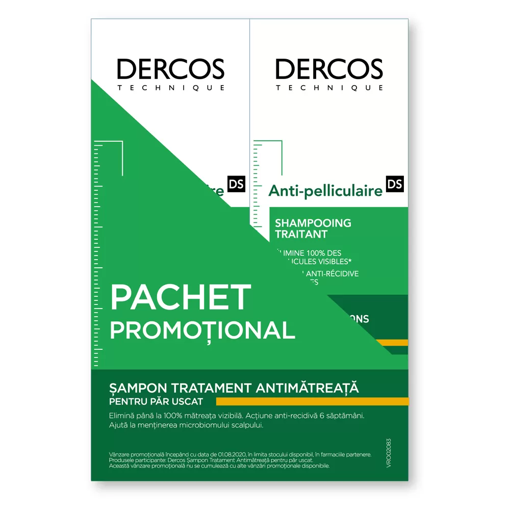 Pachet promotional Sampon anti-matreata pentru par uscat, 2 x 200ml, Dercos