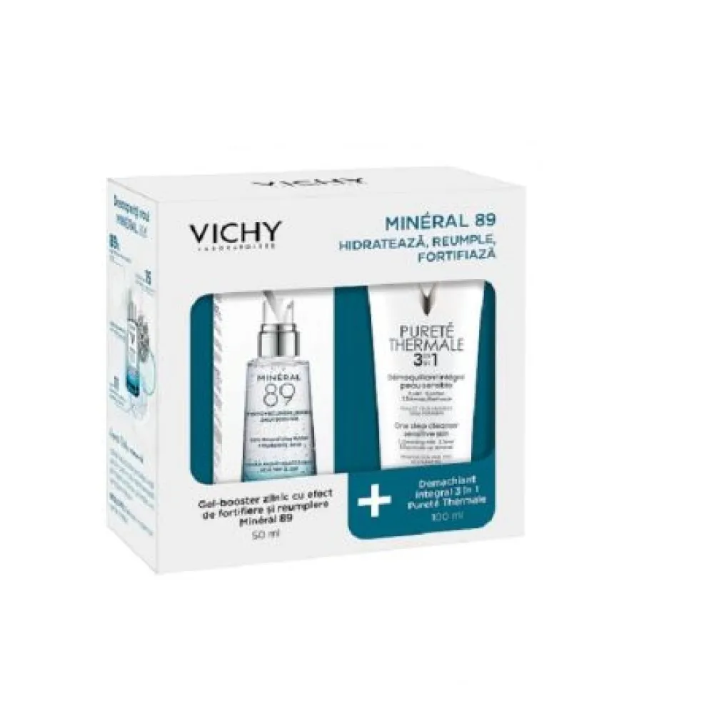 Vichy Gel-booster zilnic Mineral 89 50ml + Demachiant Integral 3 in 1 Purete Thermale 100ml