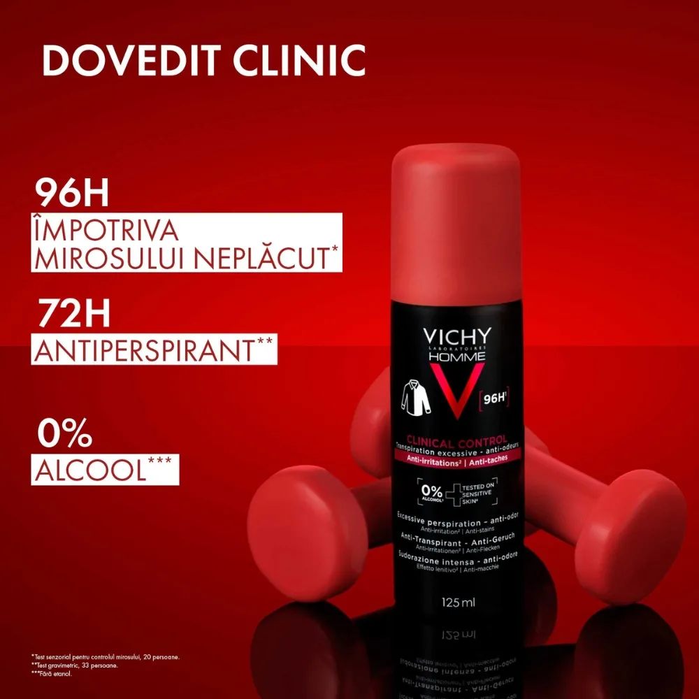Spray antiperspirant pentru barbati Clinical Control 96H, 125 ml, Vichy