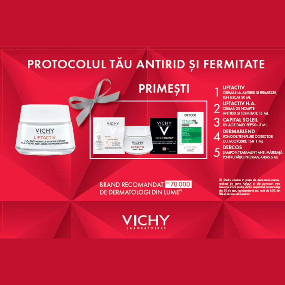 Trusa Liftactiv H.A. (Crema Antirid Fermitate Ten uscat PS, 50ml + Liftactiv Crema Noapte, 15ml), Vichy