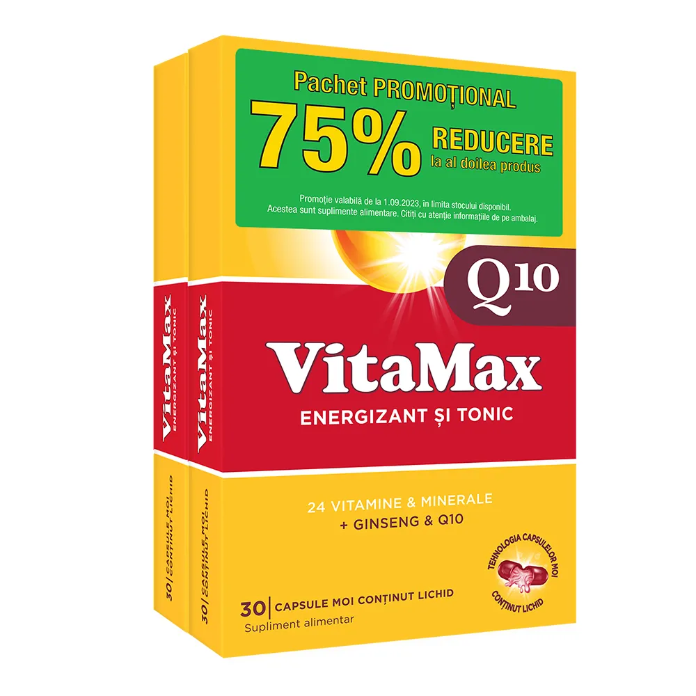Pachet Vitamax Q10 1 + 75% reducere la al doilea produs, 30 capsule moi, Perrigo