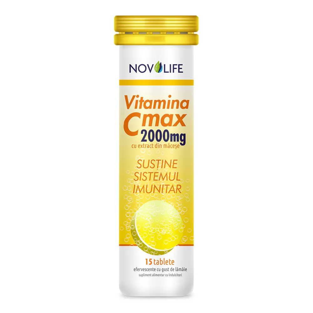 Vitamina C efervescenta cu extract de macese Max 2000, 15 tablete, Novolife