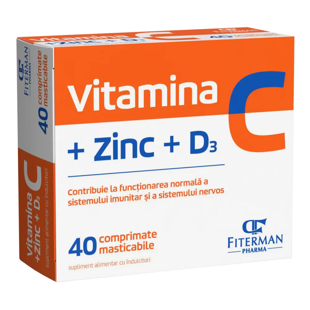 Vitamina C+Zn+D3, 40 comprimate masticabile, Fiterman