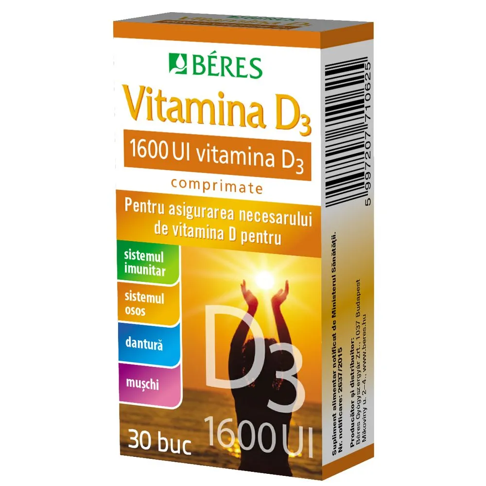 Vitamina D3 1600 UI, 30 comprimate, Beres