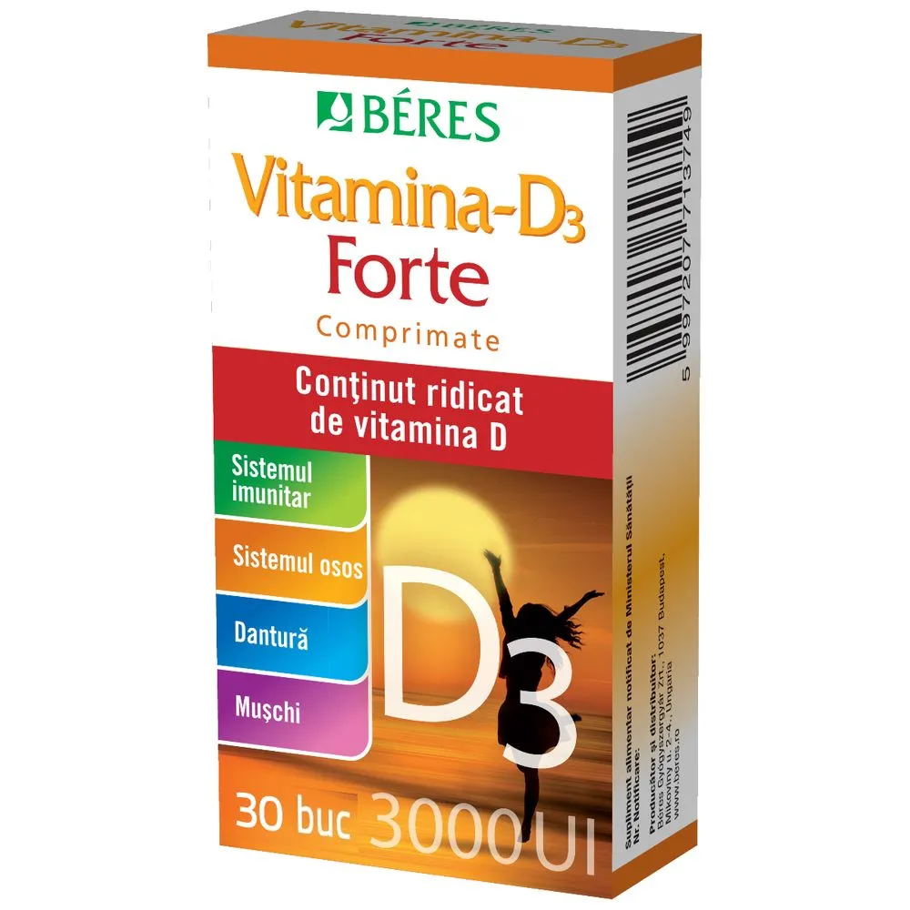 Vitamina D3 Forte 3000 UI, 30 comprimate, Beres
