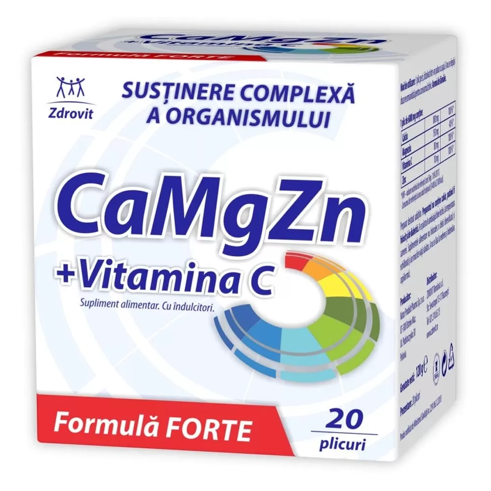 CaMgZn + Vitamina C, 20 plicuri, Zdrovit