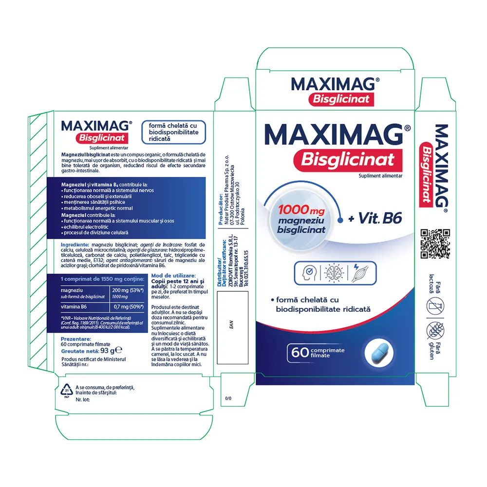 MaxiMag Bisglicinat 1000mg, 60 comprimate, Zdrovit