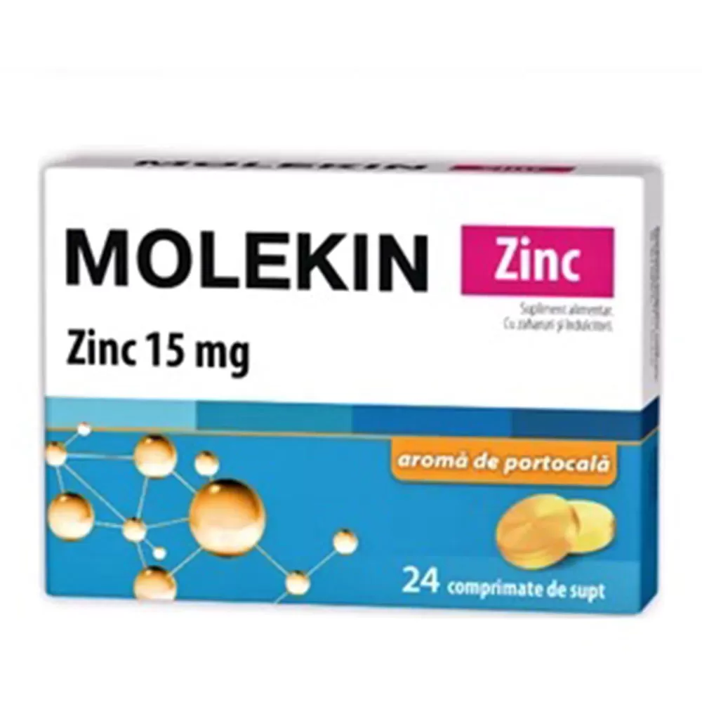 Molekin Zinc 15mg cu aroma de portocale, 24 comprimate de supt, Zdrovit