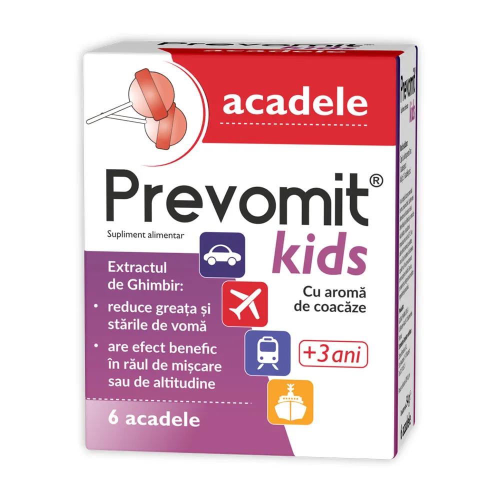 Acadele cu Aroma Coacaze Prevomit Kids +3ani, 6 buc, Zdrovit
