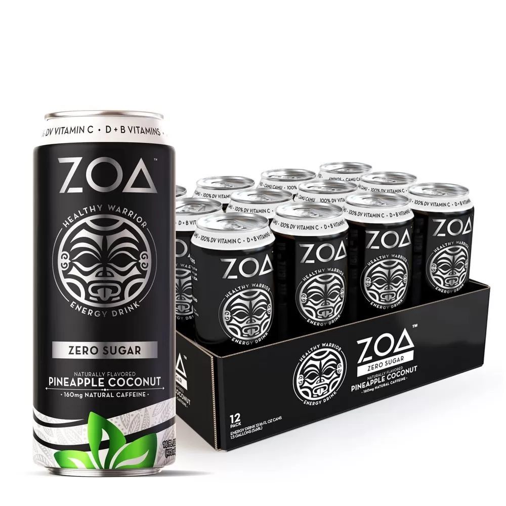 Zoa Energy Drink Zero Sugar Bautura Energizanta 0 Zahar Cu Aroma De Cocos Si Ananas, 473ml