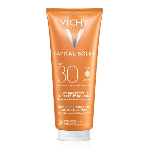 Lapte hidratant pentru protectie solara SPF 30+, pentru fata si corp, 300 ml, Capital Soleil, Vichy