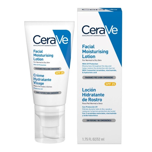 Crema hidratanta de fata cu protectie solara SPF 25 ten normal si uscat, 52 ml, CeraVe