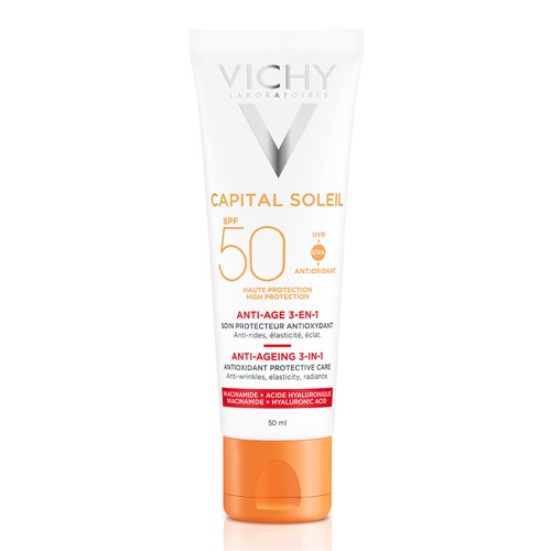 Crema antioxidanta anti-rid 3 in1 cu protectie solara SPF 50 pentru fata, 50 ml, Capital Soleil, Vichy