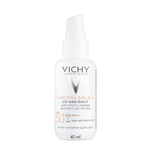 Fluid colorat SPF50+ cu actiune impotriva foto-imbatranirii tenului, nuanta deschisa-medie, Vichy
