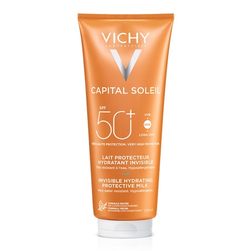 Lapte hidratant pentru protectie solara SPF 50+, pentru fata si corp, 300 ml, Capital Soleil, Vichy