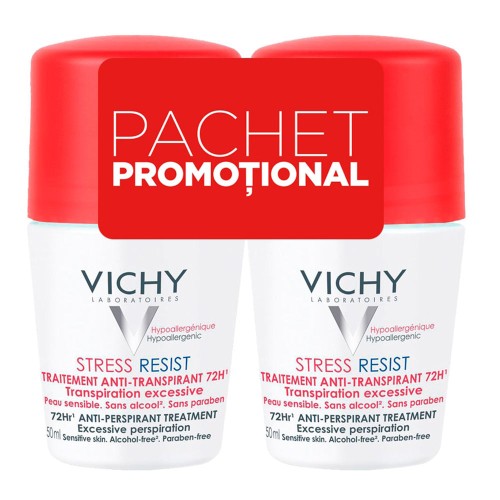 Pachet Deodorant roll-on tratament intensiv anti-transpirant 72h, 50 ml + 50 ml, Vichy