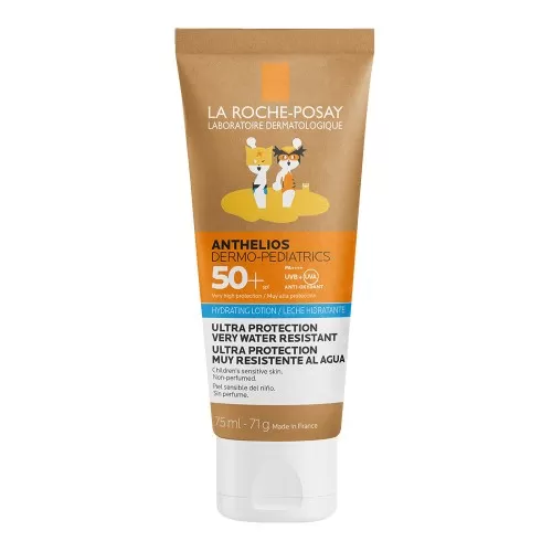 Lotiune hidratanta cu protectie solara SPF 50+ fata si corp, pentru copii, ultra rezistent la apa, 75 ml, Anthelios Dermo Pediatrics, La Roche Posay