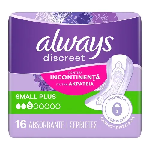 Absorbante pentru incontinenta urinara Always Discreet Small Plus, 16 bucati