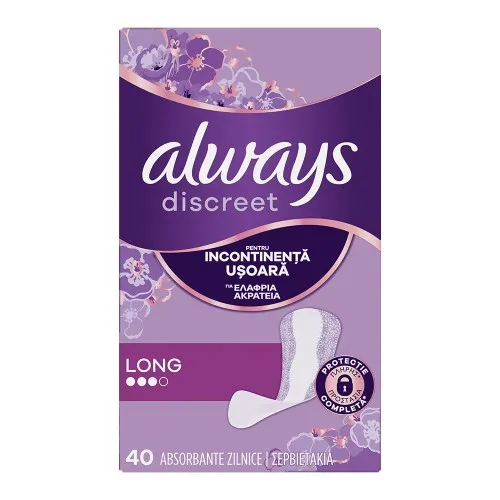 Absorbante zilnice pentru incontinenta urinara Always Discreet Long, 40 bucati
