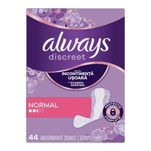 Absorbante zilnice pentru incontinenta urinara Always Discreet Normal, 44 bucati