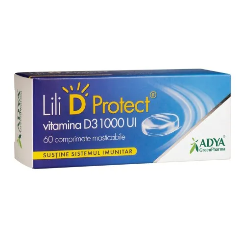 Vitamina D3 1000UI Lili D Protect, 60 comprimate masticabile, Adya