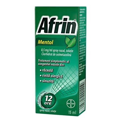 Afrin Mentol spray nazal, solutie, 0,5 mg/ml, 15 ml, Bayer