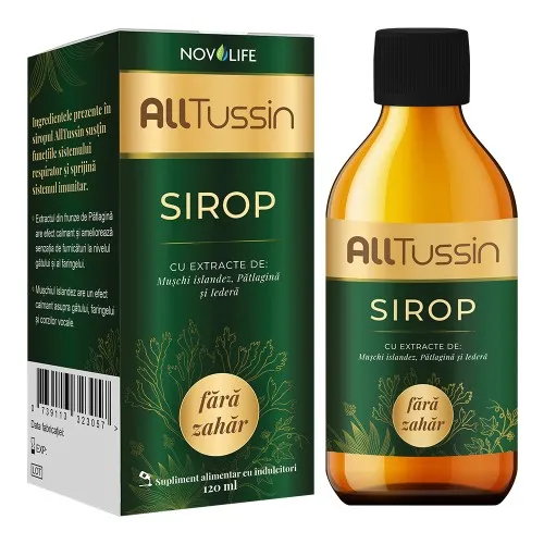Sirop fara zahar pentru tuse seaca si productiva AllTussin, 120 ml, Novolife