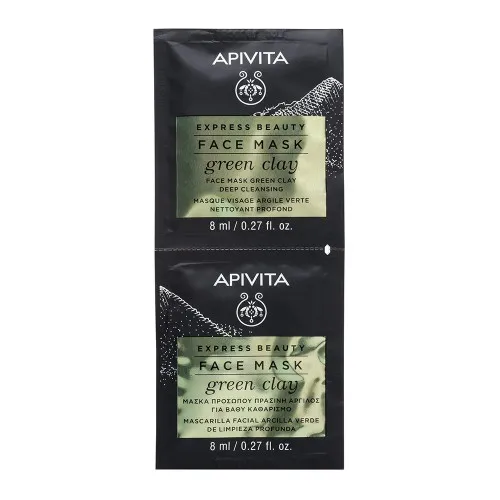 Masca de Fata cu Argila Verde pt Curatarea Tenului Gras Express Beauty, 2 buc, 8ml, Apivita