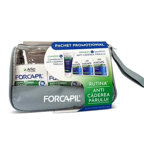Pachet Forcapil anticaderea parului 3 cutii x 30 comprimate + Sampon anticadere, 200ml, Arkopharma