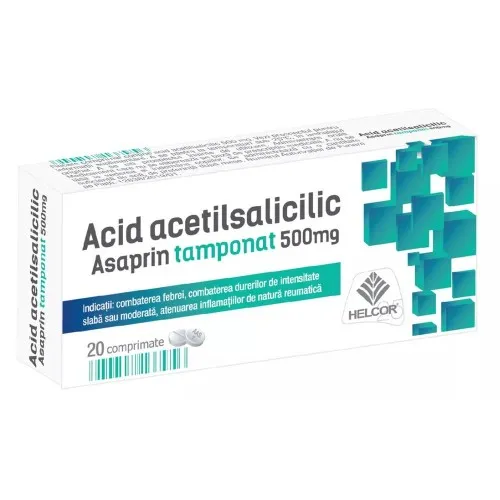 Asaprin tamponat acid acetilsalicilic, 500 mg, 20 comprimate, Helcor