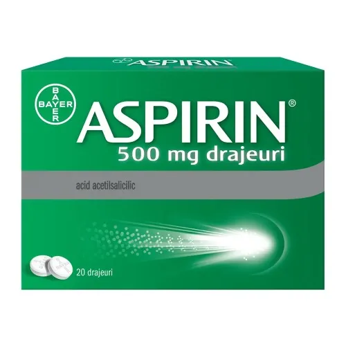 Aspirin, 500 mg, 20 drajeuri, Bayer