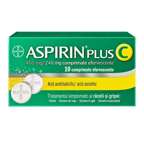 Aspirin Plus C, 400 mg/240 mg, 10 comprimate efervescente, Bayer