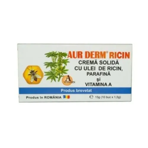 Aur Derm Crema Solida cu Ulei de Ricin, parafina si Vitamina A 1.5g -sup x 10