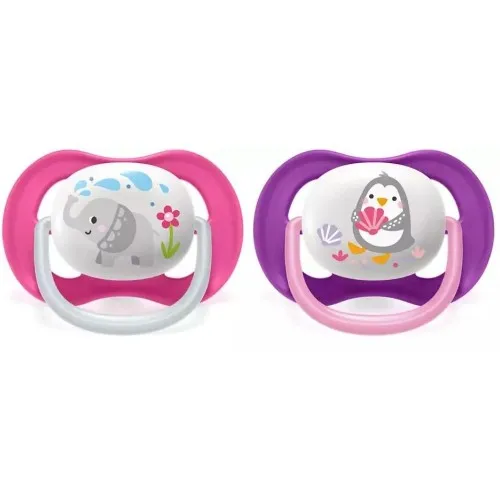Suzeta Ultra Air Silicon Design Animale Fete 6-18 luni 080/08, 2 buc, Avent Philips