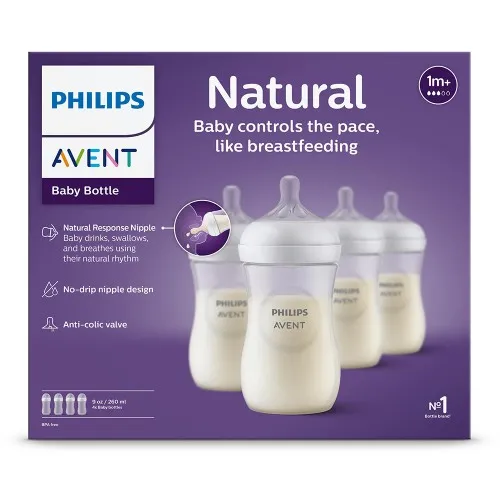 Set biberoane Natural Response, 6 luni, SCY903/04, 4 buc x 260 ml, Philips Avent