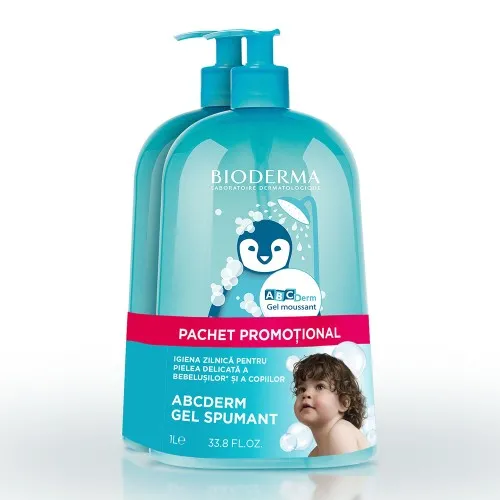 Pachet Gel Spumant ABC Derm, 2 x 1000ml, Bioderma