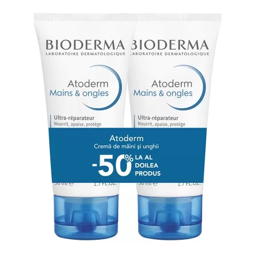 Pachet Crema de maini Atoderm 1+50% reducere la al doilea produs, 2x50ml, Bioderma