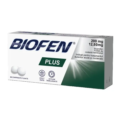 Biofen Plus, 200 mg+12,80 mg, 20 comprimate, Biofarm