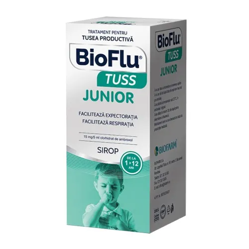Bioflu Tuss Junior, 15 mg/5 ml sirop, 100 ml, Biofarm