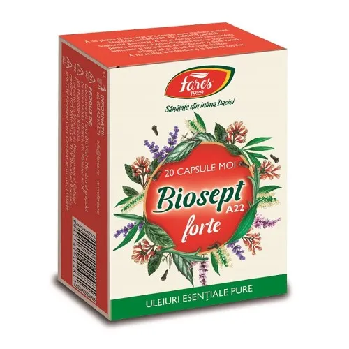 Biosept Forte A22, 20 capsule moi, Fares