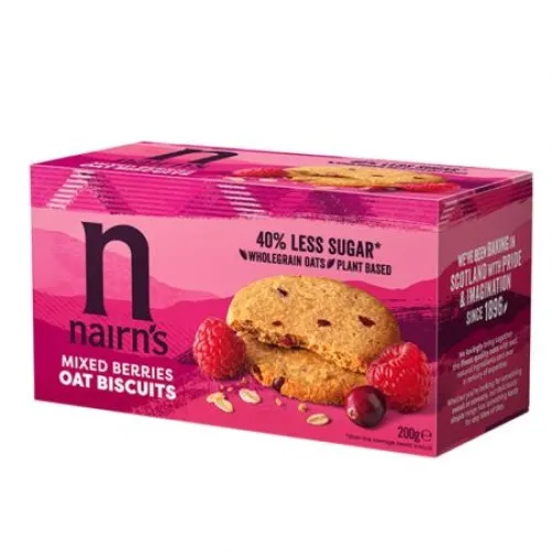 Biscuiti din ovaz integral cu fructe de padure, 200g, Nairn's