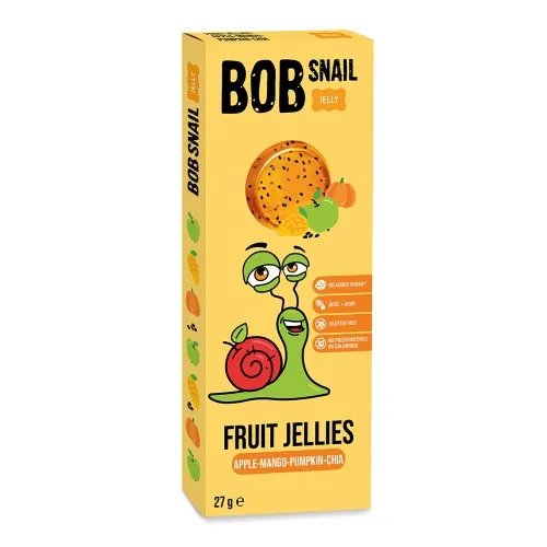 Jeleu natural fara gluten din mere, mango, dovleac si chia, 27 g, Bob Snail