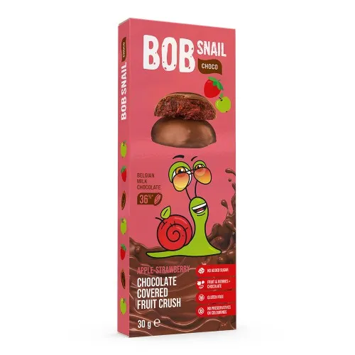 Snack fructat Mere, Capsune cu Ciocolata cu Lapte, 30g, Bob Snail