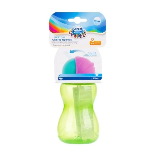 Canita Sport Capac Silicon Flip-Flap cu Pai Verde, 56/109, 270ml, Canpol