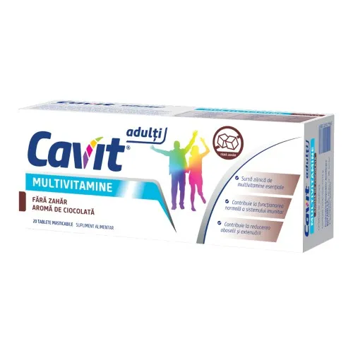 Multivitamine pentru adulti cu aroma de ciocolata Cavit, 20 tablete masticabile, Biofarm